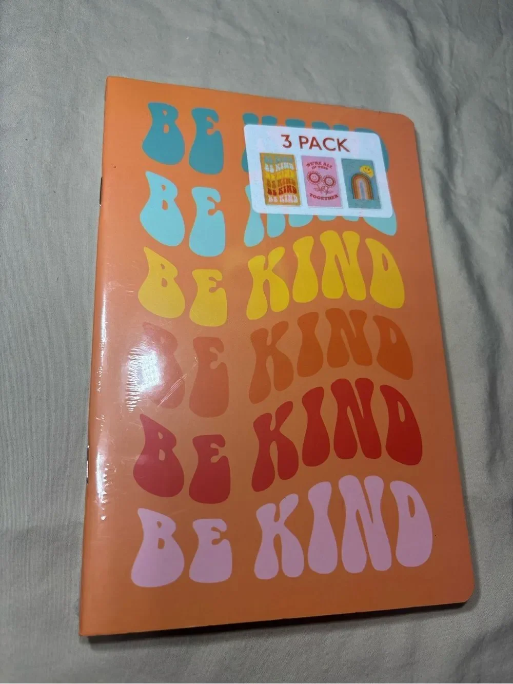 New 3 Pack Be Kind Orange Notebooks - Colorful Retro Text Cover Diary Journal